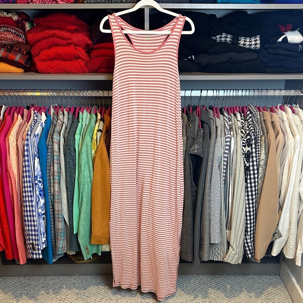 Dip pink/white striped racer back t shirt maxi dress size S